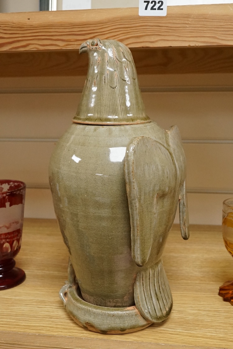 A Korean green glazed bird jar, 33cm high